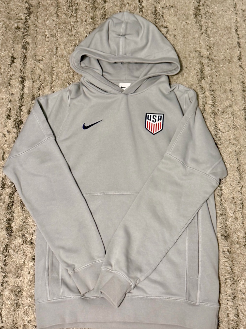 Nike USA Light Gray Crewneck Hoodie with Navy Logo